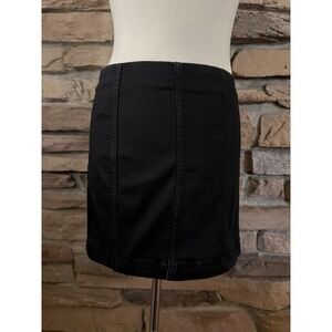 Free People Black Denim Mini Skirt Vertical Seam Side Zip Womens Size 8